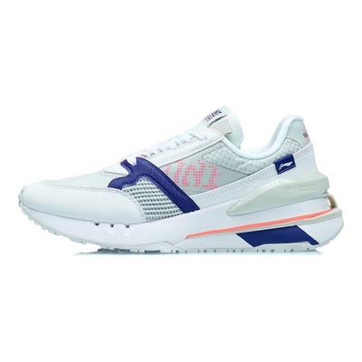 Li Ning 001 Shock Absorption Rebound Low Top Running Shoes Women Sneakers White Gray Blue AGCR184-1