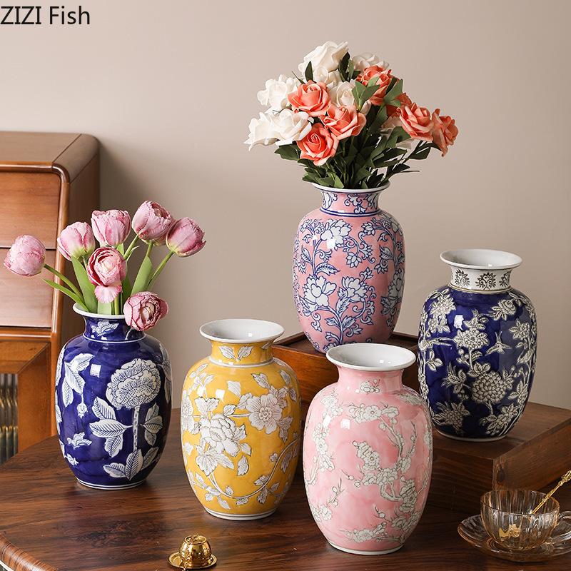 Blue and White Porcelain Vase Plant Pot Table Decoration Flowers Arrangement Multiple Styles Flower Vases Room Aesthetic Decor