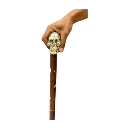 Vintage Brass Skull Head Handle Antique Stylish Wooden Walking Stick Cane