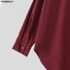 INCERUN Camisas Casuales Holgadas de Manga Larga para Hombre, Talla Grande, Cuello Oscilante, Lisas