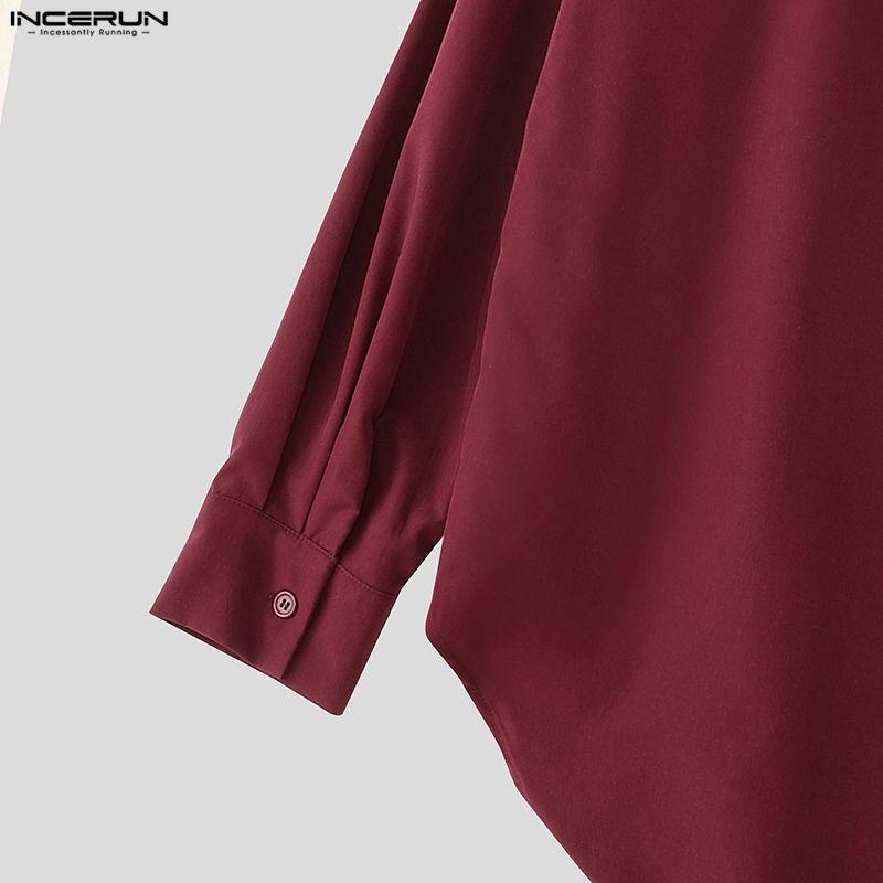 INCERUN Camisas Casuales Holgadas de Manga Larga para Hombre, Talla Grande, Cuello Oscilante, Lisas