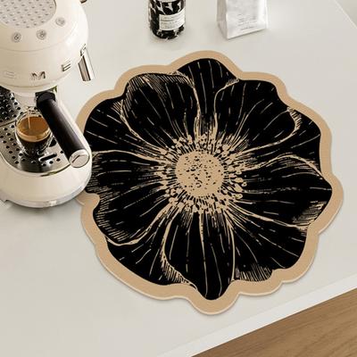 Tovaglietta a Fiori Tappetino Isolante Termico per Tavolo da Pranzo Assorbente in Terra Diatomacea Decorativo Tappetino a Fiori per Piano Cucina Tavolino da Caffè