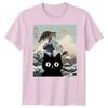 Black Cat Sea Turtle Kai Nichi Bei Yaki Japanese Art Ukiyoe Style Graphic Tee