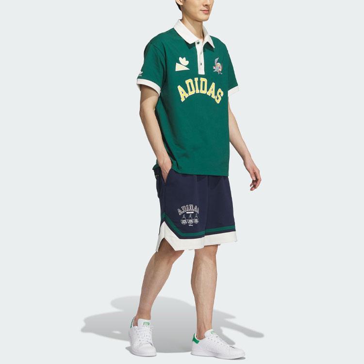adidas Originals Dumbo Sportswear Cartoon Logo Embroidery Colorblock Short Sleeve Polo Unisex Tops Green IN1077
