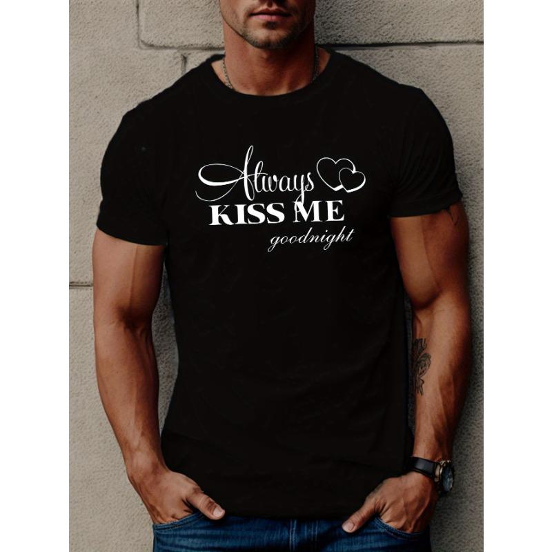 

European sizes Kiss Me Creative Print Casual Short-Sleeved T-Shirt For Men, Spring And Summer Trendy Top, Comfortable Round Neck Tee S чёрный