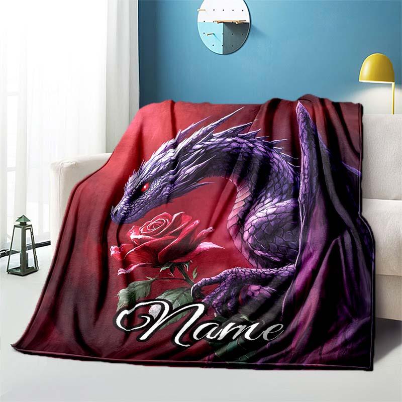 Purple Dragon Flower Customize Your Name Blanket Used For Chair Office Sofa Bed Camping Soft And Warm Giving Friends And Relatives Birthday Graduation