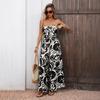 2026 Summer Strapless Green Leaf Print High-Waist Wide-Leg Jumpsuit - Fresh Vacation Style