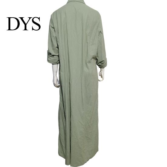 Spring Long Dress Summer Maxi Loose Turn-down Collar Sleeves Pure Color Casual Solid Single-breasted Cardigan OL Commute Daily Wear Women Lightweight