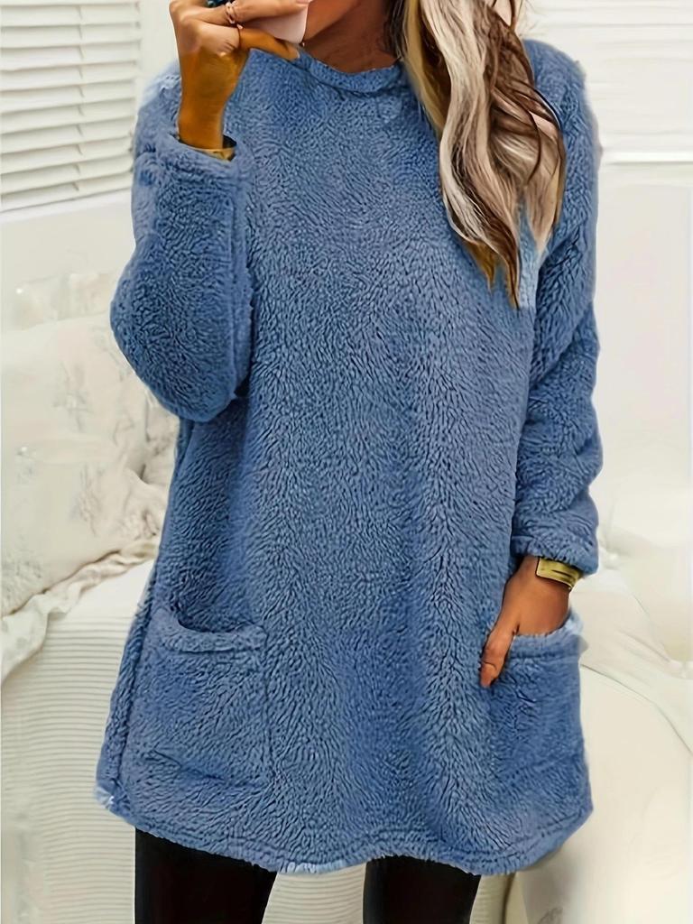 Women's Casual Long-Sleeve Plush Sweater with Pockets, Autumn/Winter Collection