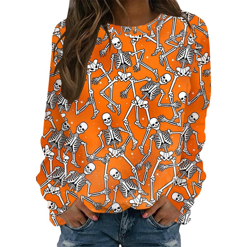 Halloween Pattern Sweatshirts Pumpkin Bat 3D Print Women's Hoodies Raglan Long Sleeve Pullovers Harajuku Tops Female Clothing