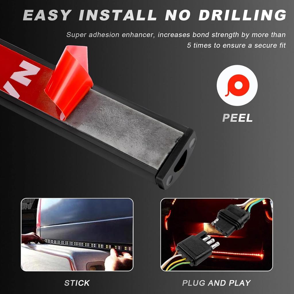 48" LED Tailgate Light Bar, Triple Row LED Tail Light Strip with Red Brake White Reverse Lights, Bright Waterproof Rear Lights Bar Universal for