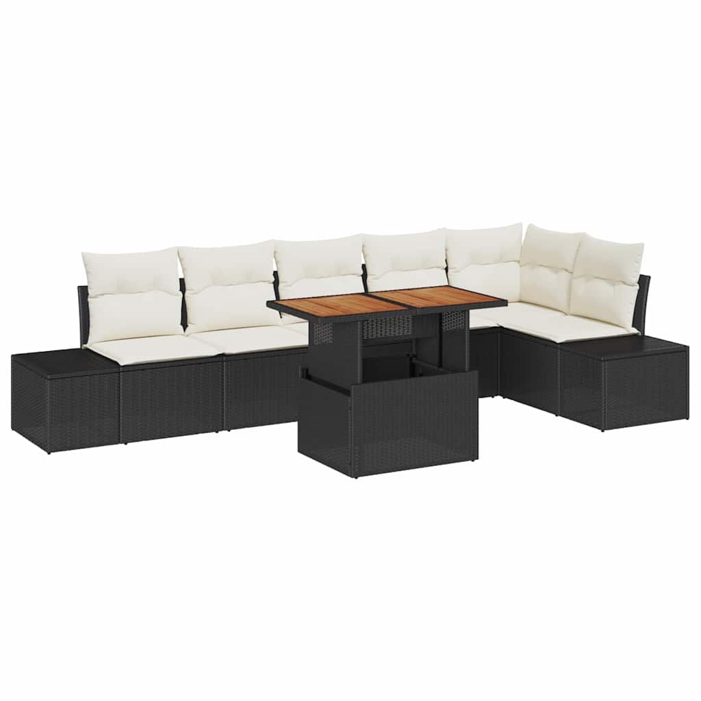 Garden Sofa Set with Storage 7 pcs Black Poly Rattan