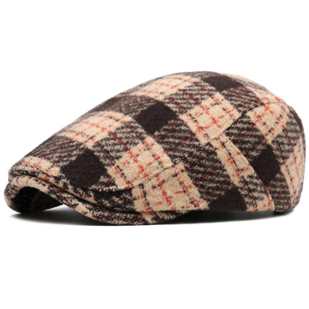 HT4488 Autumn Winter Plaid Beret Cap Vintage Artist Painter Beret Hat Adjustable Ivy Flat Cap Octagonal Hat Male Female Berets