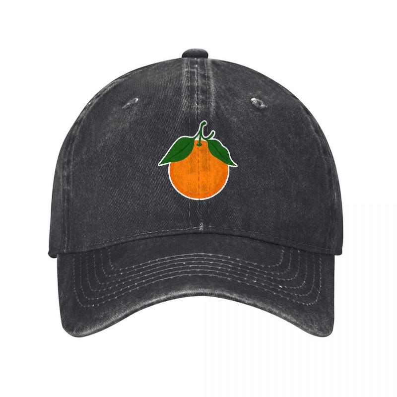 Orange Embroidered Washed Canvas Baseball Cap Classic Adjustable Dad Hat with Fruity Design for Casual Outdoor Wear