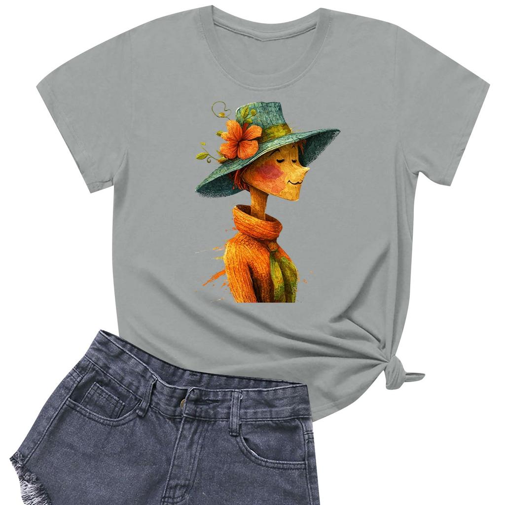 Dámské tričko s kulatým výstřihem pro volný čas s potiskem a krátkým rukávem