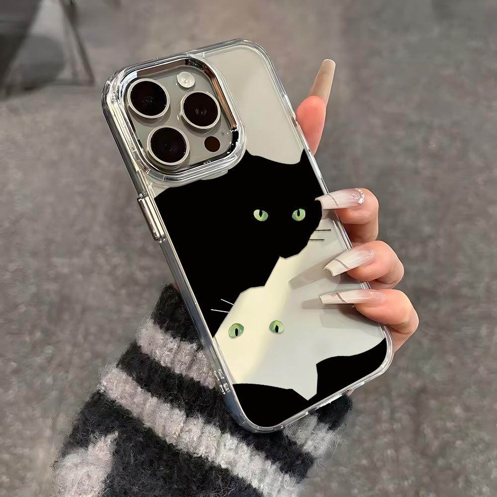 Black And White Cat Phone Case For Iphone 17 15 Pro Max 14 11 Plus 12 13 16 17E 16E Transparent Sturdy Bumper Cover Fundas