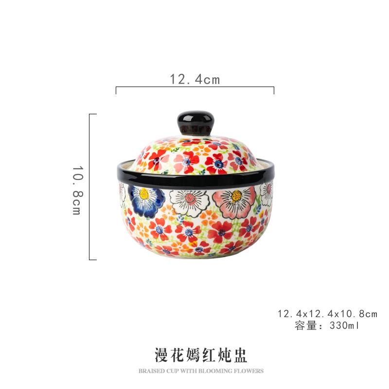 Hand-painted ceramic small stew pot Household steamed egg bowl with cover dessert bowl