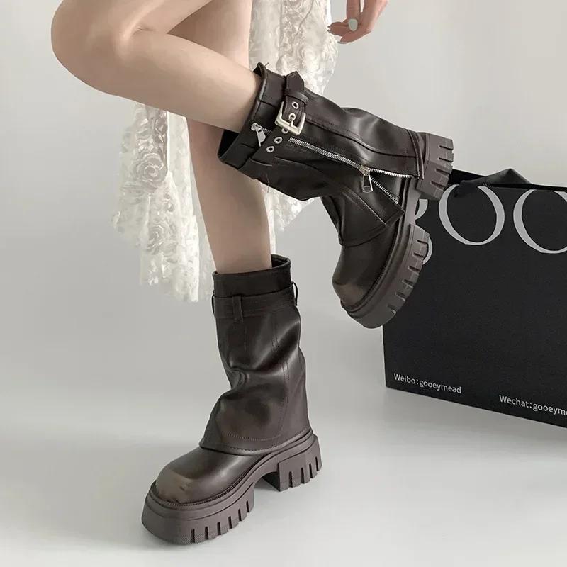 Fashion Fashion Women's Boots Winter Belt Buckle Ladies Elegant Platform Women's Shoes Long Pipe Booties Casual Women's Knee High Bootie