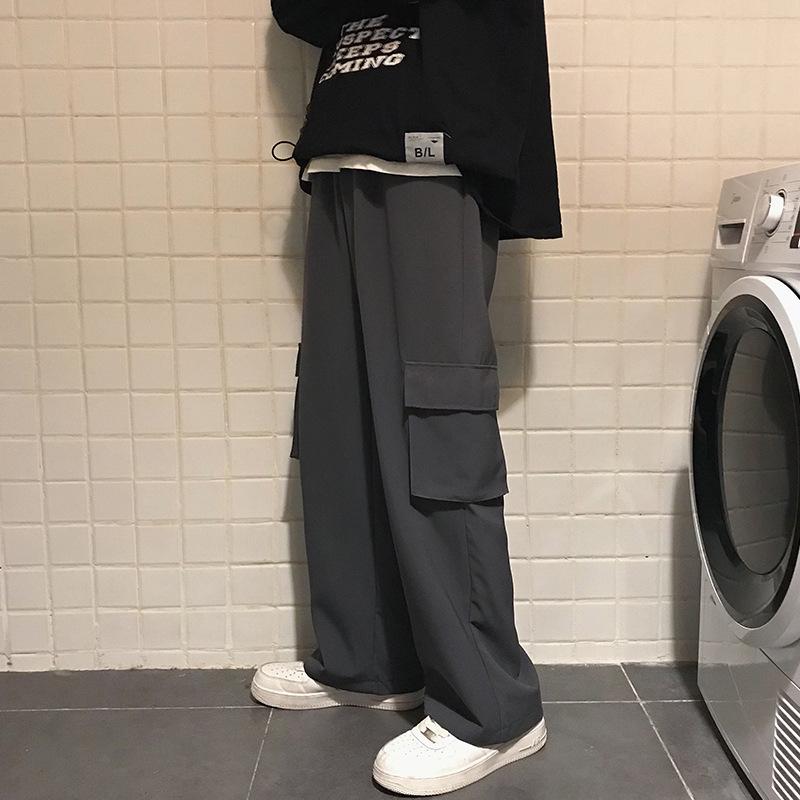 Men's Korean Style Loose Wide-Leg Cargo Pants with Drapey Fit - Retro Trendy Casual Trousers