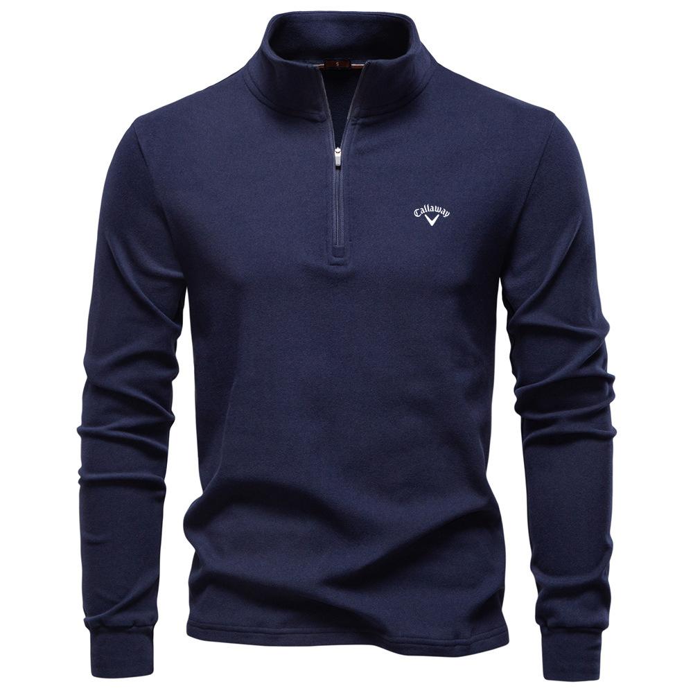 Callaway 2025 Autumn/Winter Embroidered New Large Men's Stand Up Collar Half Zipper Long Sleeve German Velvet Warm Base Sweater L