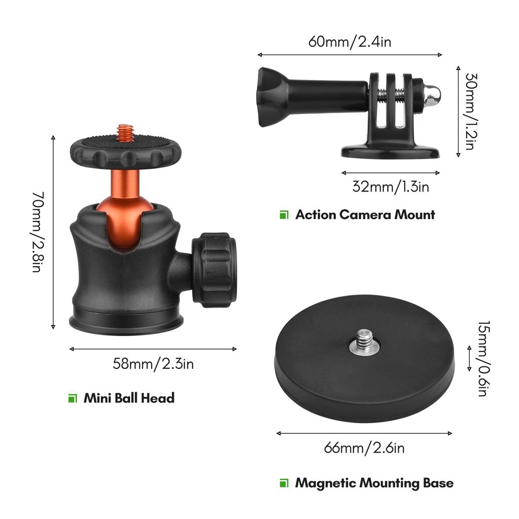 UURIG BH 07 Mini Ball Head Camera Tripod Mount 1 4 Inch Screw with Magnetic Base Sports Camera Mount Adapter