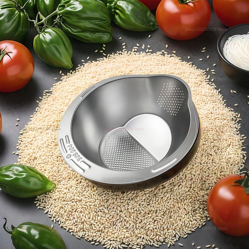 Miska ze stali nierdzewnej do płukania ryżu, cedzak, miska do płukania ryżu, warzyw, owoców, kuchenny durszlak, sito do gotowania i przygotowywania jedzenia