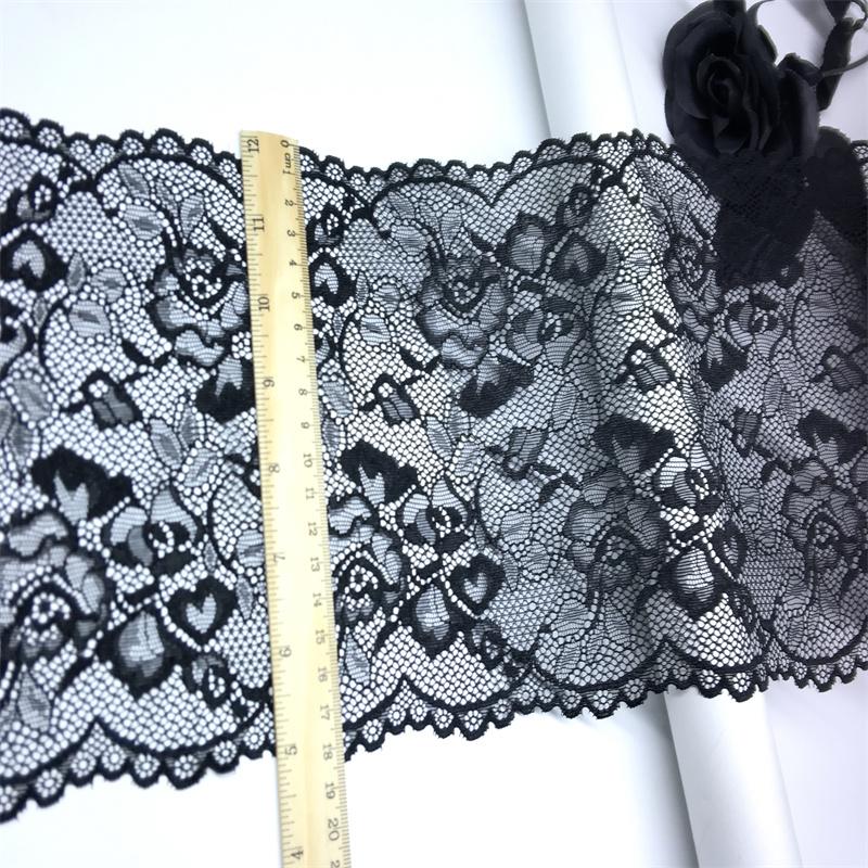 18.5cm Wide Black Stretchy Spandex Lace, Scalloped Elastic Mesh Lace Fabric for Lingerie, Bra, Underwear, Sewing & Crafting