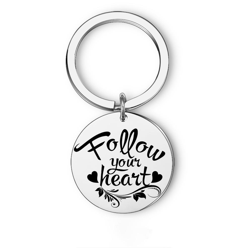 

Grateful Inspirational Gift Follow Your Heart Stainless Steel Keychain for Family Friends Stainless Steel Keychain for Backpack Bag Pendant 3*3CM