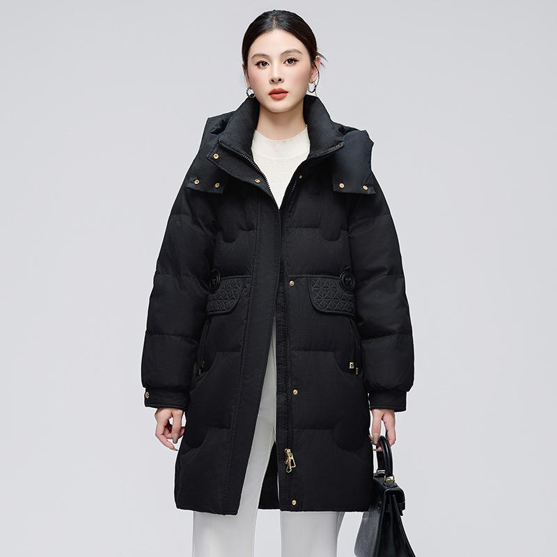 

Пуховик средней длины для женщин, новая зимняя мода с капюшоном, утолщенный теплый белый пуховик для женщин XL