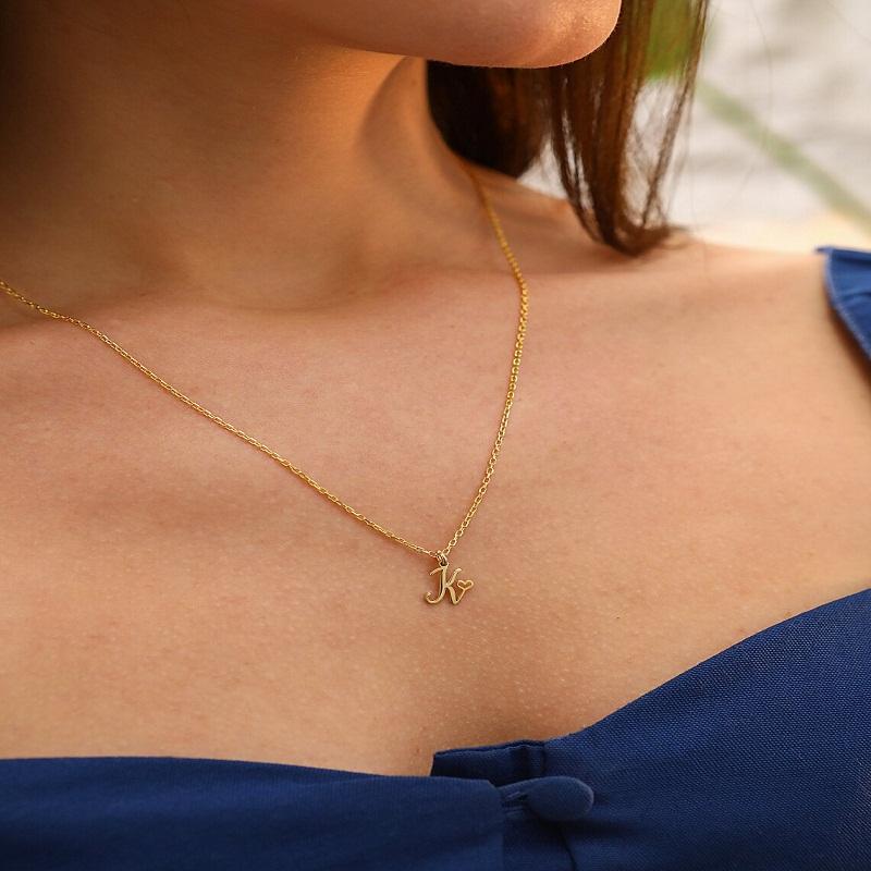 Kinitial Simple Laser Engraving Stainless Steel A-Z Initial Pendant Necklace Fashion Jewelry Collier Women's Commemorative Gift