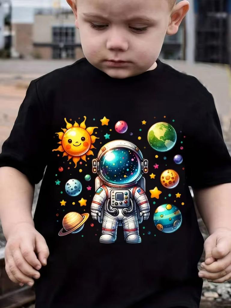 Jungen Kinder Kleidung Stylisch Cartoon Weltraum Astronaut Grafik T-Shirts Jungen Mädchen Sommer Kurzarm Outdoor Kleidung für Kinder