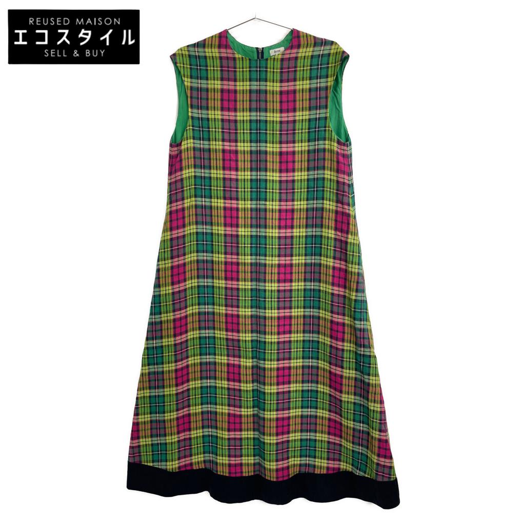 Scye Drawer special order 1221-01420 Green madras check sleeveless dress dress 36 Green Pink Yellow CheckUsed