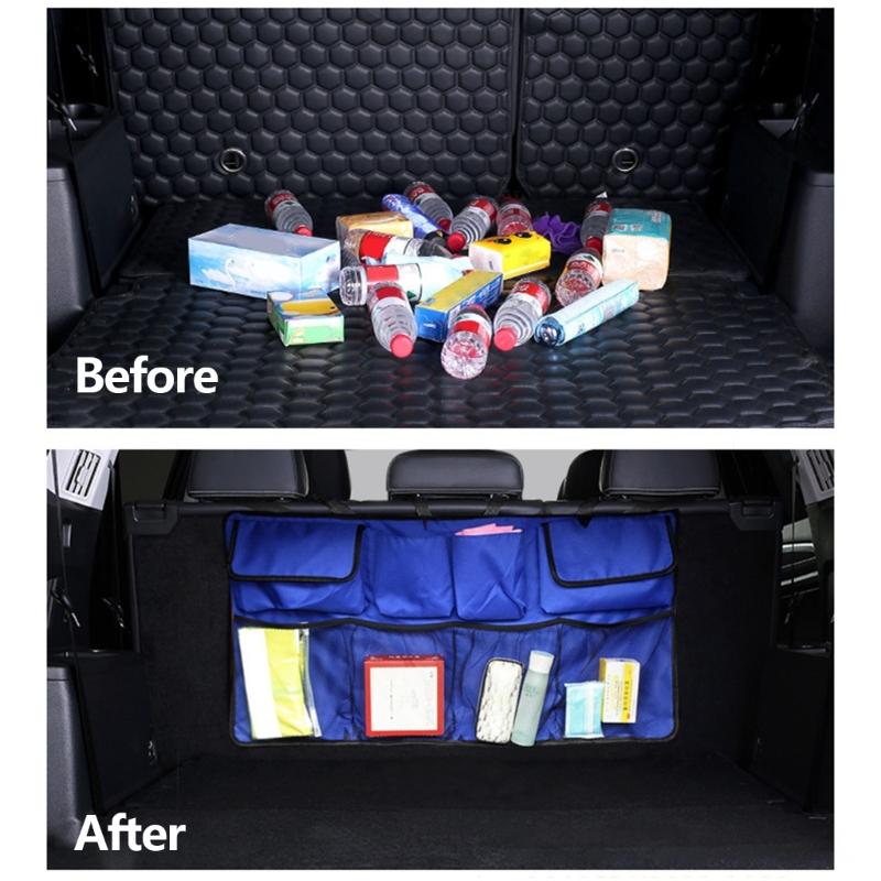 Waterproof Oxford Cloth Rear Seat Back Storage Bag with 4 Pockets Multiple Functional Auto Trunk Organizer for Car Interior