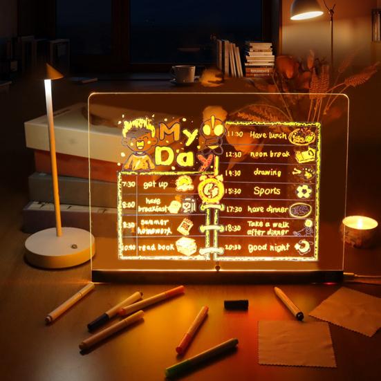 LED Note Board Rechargeable Acrylic Memo Pad Erasable Glowing Message Board To-do List Board Reusable Weekly