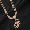 Fashion Hip Hop Jewelry Iced Out CZ Heart Bail Cursive Initial Letters Necklace with 9mm Cuban Link Chain for Drop Shipping