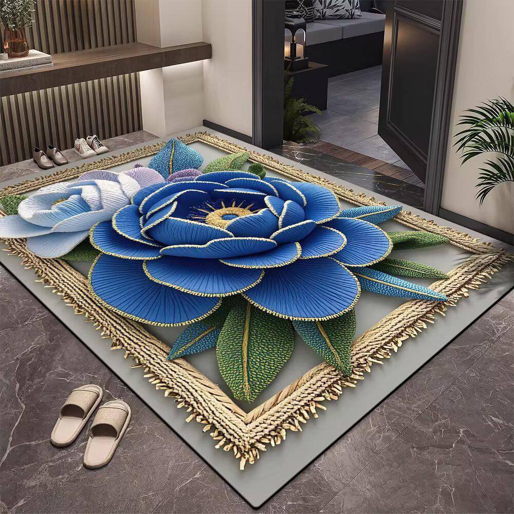 TEMU 3D Floral Diatom Mud Entrance Mat – Wear-Resistant, Cuttable Dust Removal Floor Mat for Hallways