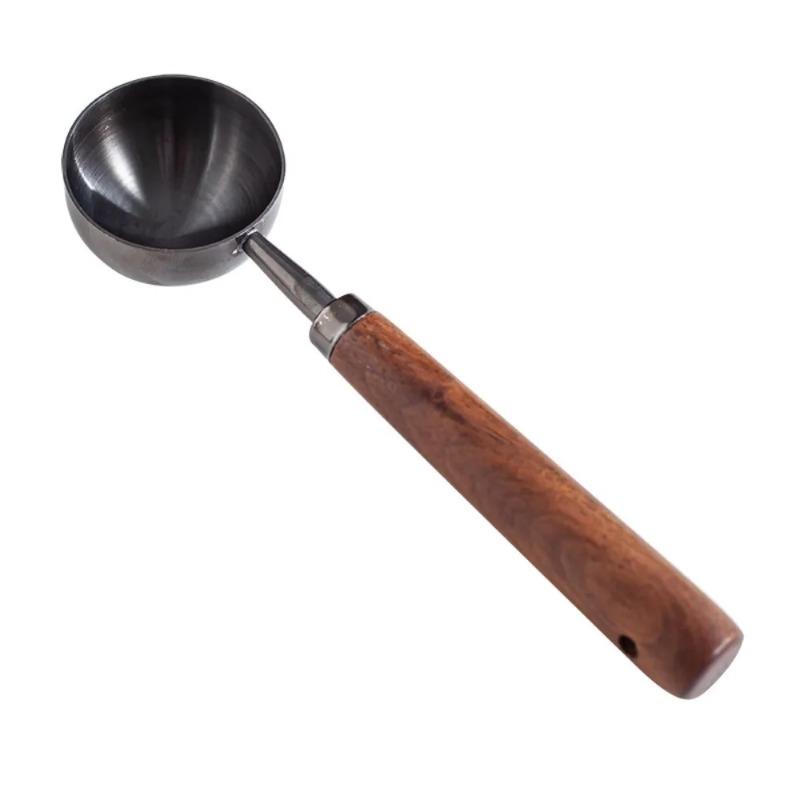 

304 Stainless Steel Coffee Bean Scoop Wooden Handle Measuring Spoon Precise Scale Marking Ergonomic Grip Durable Rustproof Tool