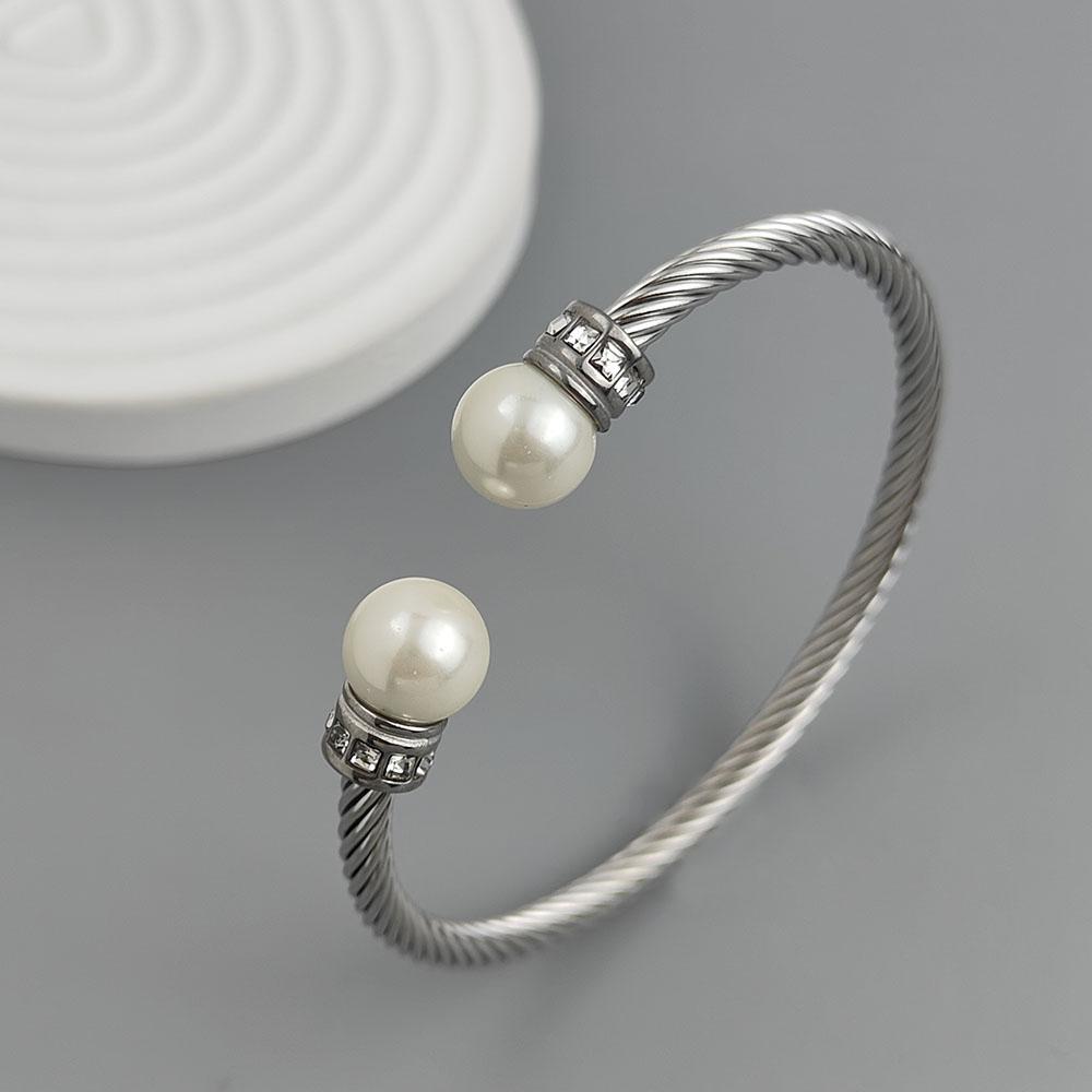 New Steel Wire Button Zircon Pearl Stainless Steel Gold-plated Bracelet 18K, High Quality Waterproof Couple Bracelet, Wife Gift