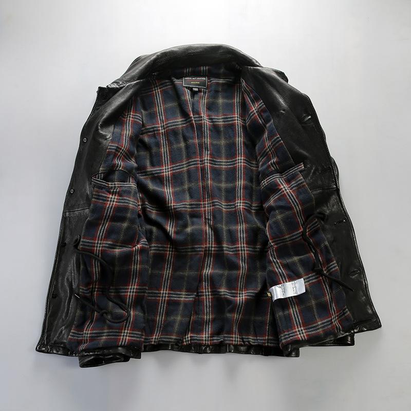 Heavy Wash Full Vegetable Tanned Sheepskin Outdoor M Hunting Leather Jacket Lapel Multi-Pocket Casual British Leather Jacket