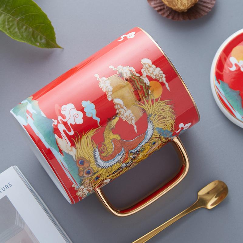 Chinese Dragon Pattern Tea Mug with Lid Ceramic Water Coffee Mug Chinese Porcelain Personal Tea Cup Wedding Gift 450ml