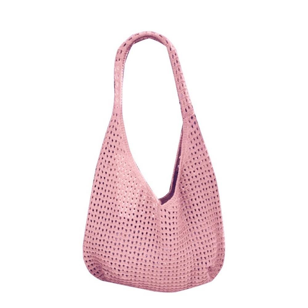 Large Capacity Crochet Mesh Tote Bag Bohemian Style Woven Handbag Knitted Shoulder Bag  Ladies