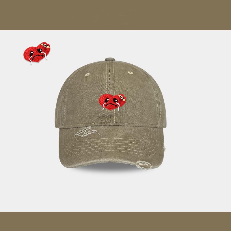 Hat Female Cartoon Embroidery Washed Old Cap Student Couple Versatile Baseball Cap Outdoor Casual Sun Hat