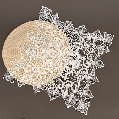 Square Embroidered Lace Tablecloth with Hollow Design, European Style Decoration for Coffee Tables and Vase Settings.