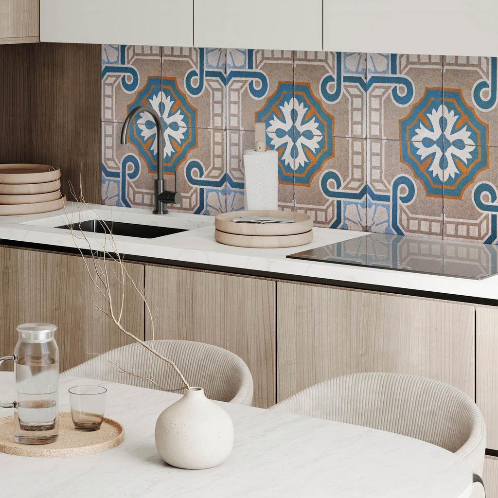 Vinyl Decorative Panel with Graphics for Kitchen or Bathroom 100x50 cm Mosaic Pattern with Ornaments