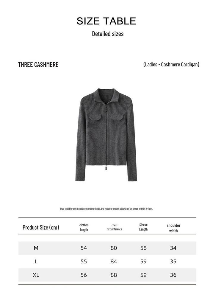 Korean Style Women's Cashmere Knit Cardigan - Slim Fit with Zipper Lapel and Long Sleeves for Versatile Wear