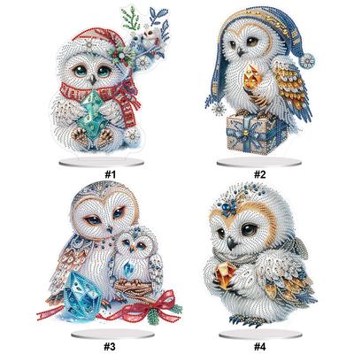 DIY Diamond Painting Ornament Round+Special Shape Acrylic Table Top Winter Owl Ornaments Kit For Room Office Desktop Decor