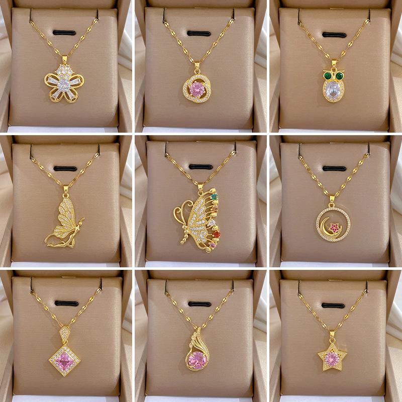 Full Diamond Luxury Light Luxury Banquet Wedding Necklace Female Internet Celebrity Versatile Collarbone Chain Titanium Steel Chain