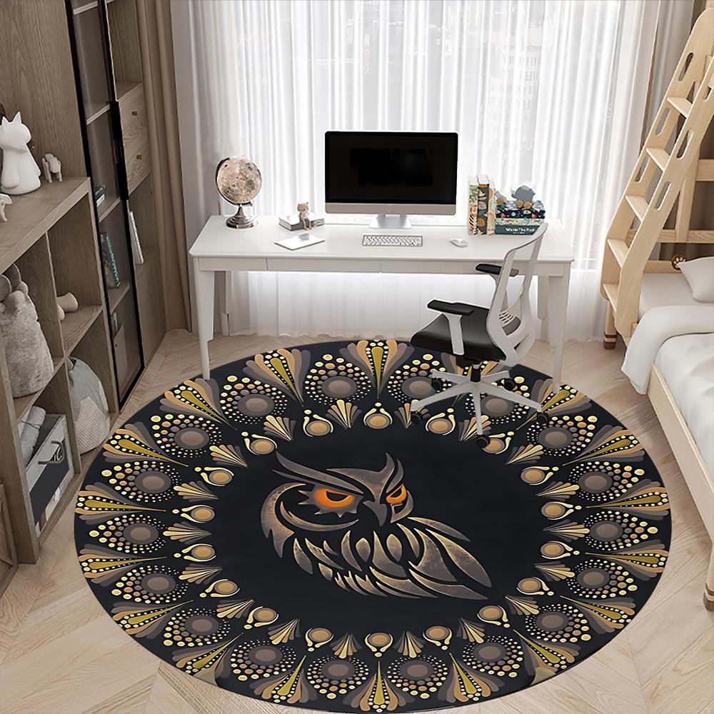 1PC Owl Mandala Office Round Area Rug, Mat Suitable For Office, Under Office Chairs Bedroom Living Room Home Decor, Room Deco