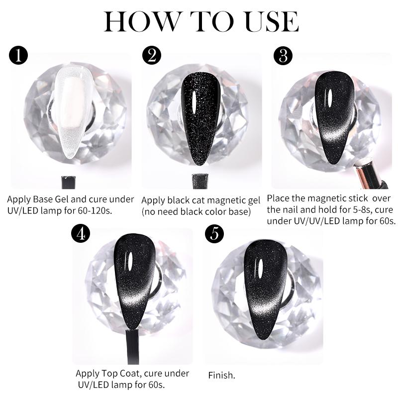 7ML Black Crystal Cat Magnetic Gel Sparkling Glitter Gel Nail Polish Semi Permanent Uv Gel Nail Art No Need Base Color