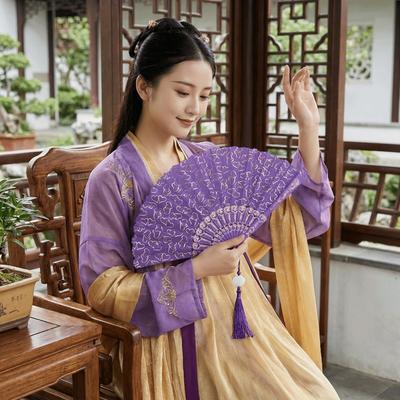 Chinese Style Folding Fan with Tassels Portable Hand Cranked Fan Decorative Classic Cheongsam Dance Fan Cultural Event